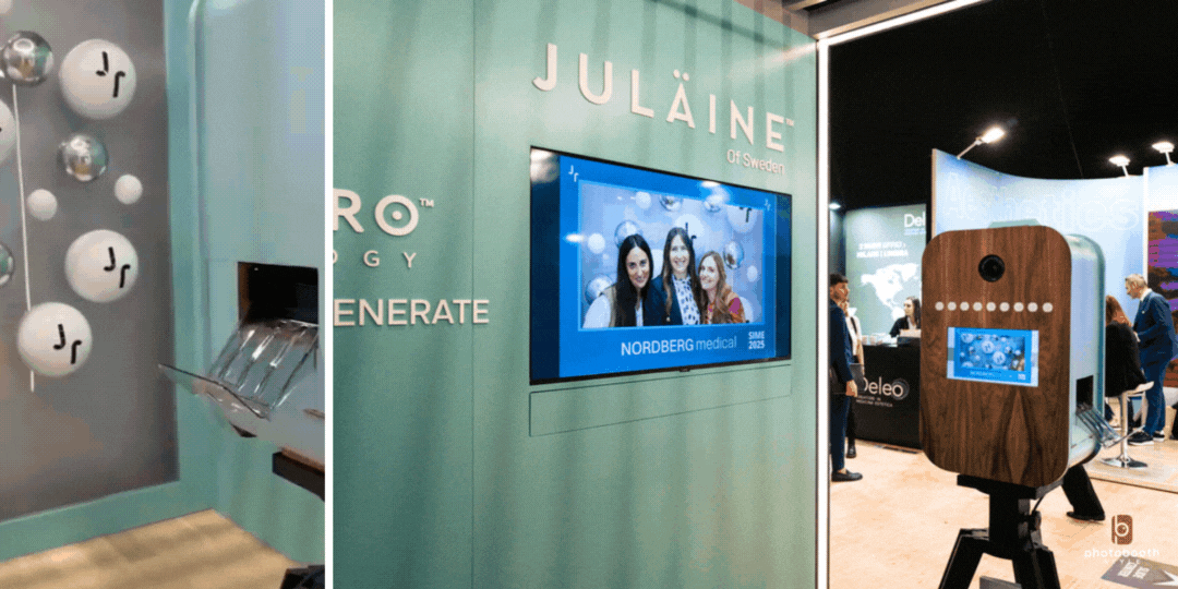 Interfaccia touchscreen del photobooth con grafica personalizzata per l’evento
